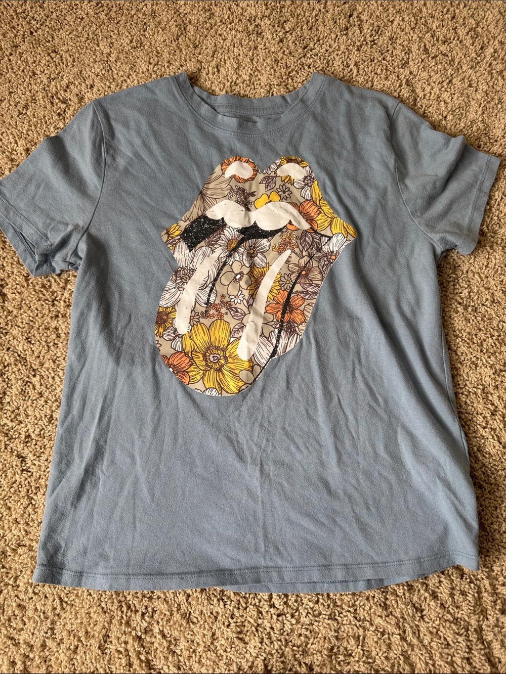 abercrombie kids Light Blue Tee with Floral Tongue Graphic